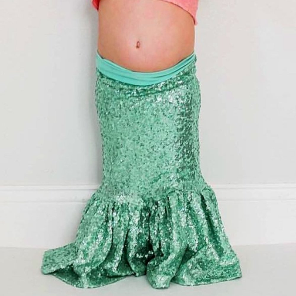 Girls Custom Mermaid Skirt Mint Shimmer Sequin Kids Size 8-10
